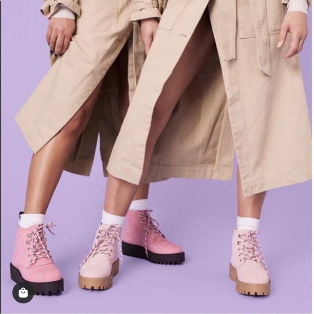 Last Rock Nubuck Leather Chunky Platform Sole Lace Up Boot 36 / 6 -7 Blush Pink - Picture 3 of 12